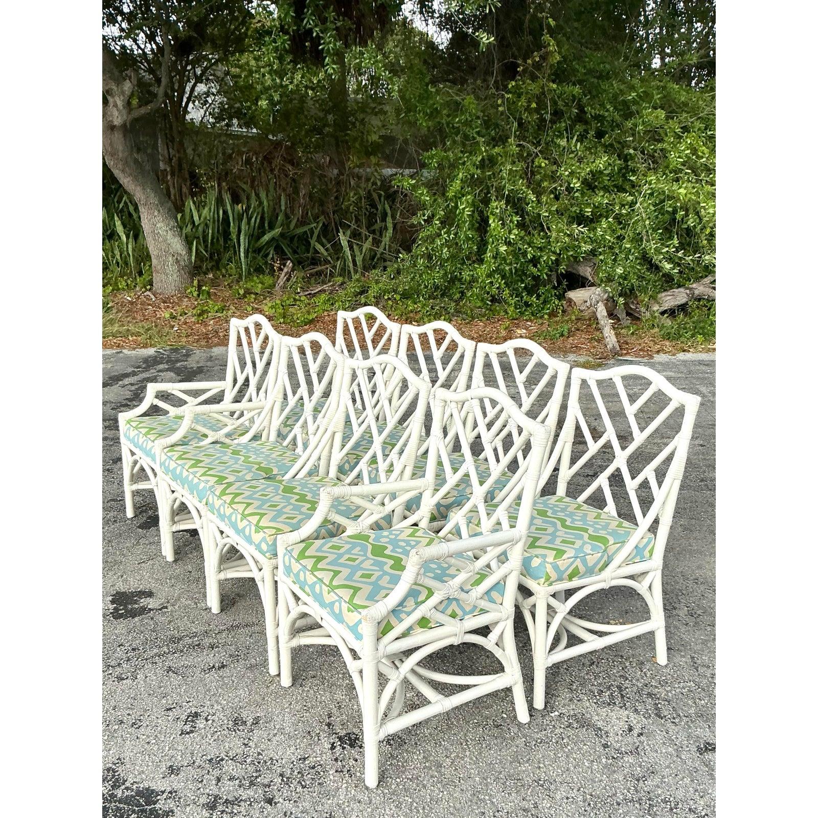 Chaises de salle à manger vintage en rotin Chippendale de Chine du Sud - Lot de 8 Bon état - En vente à West Palm Beach, FL