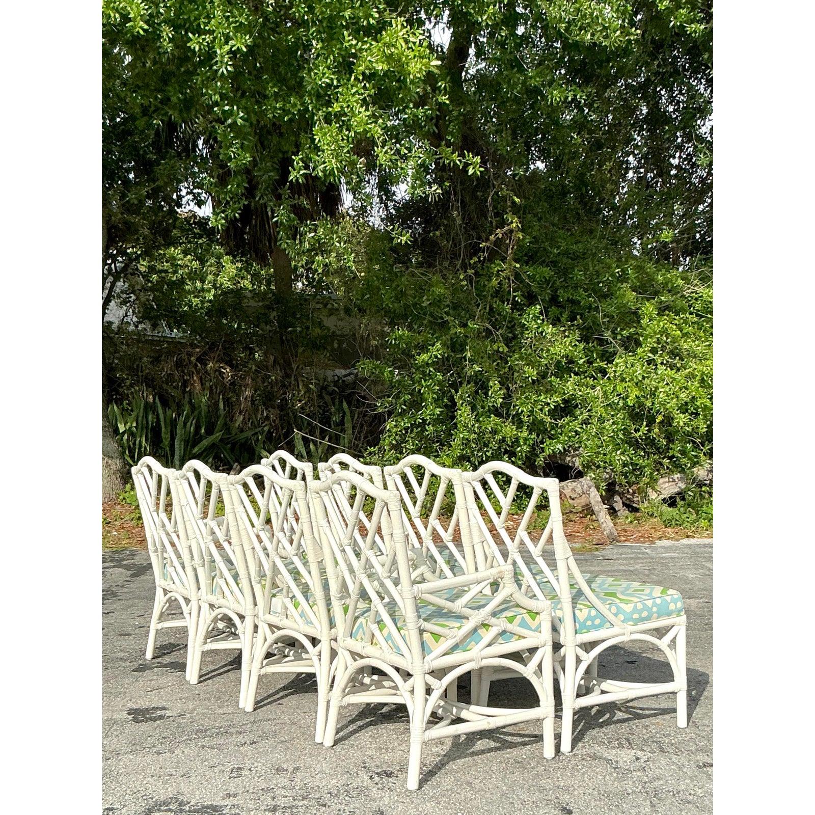 Chaises de salle à manger vintage en rotin Chippendale de Chine du Sud - Lot de 8 en vente 1