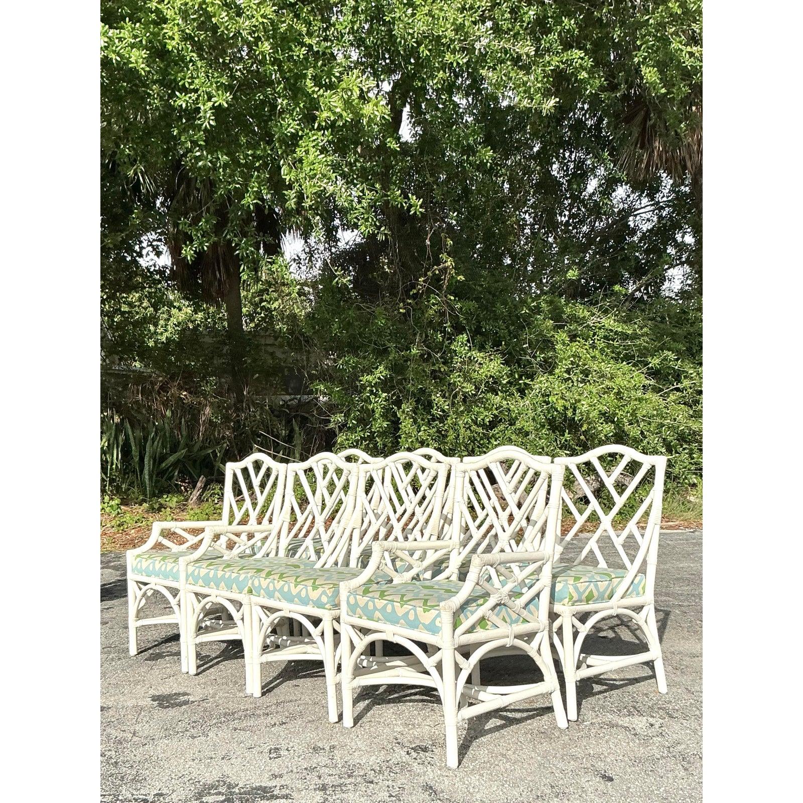 Chaises de salle à manger vintage en rotin Chippendale de Chine du Sud - Lot de 8 en vente 2