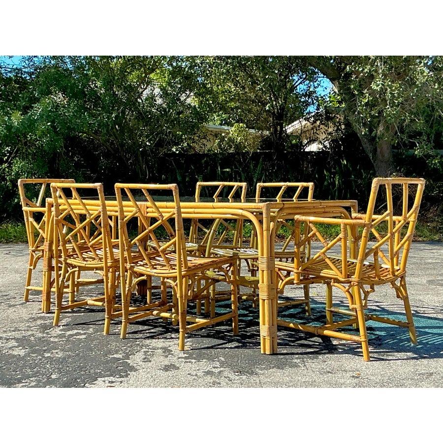 Ensemble de 7 salles à manger vintage en rotin Chippendale chinois de la côte en vente 4