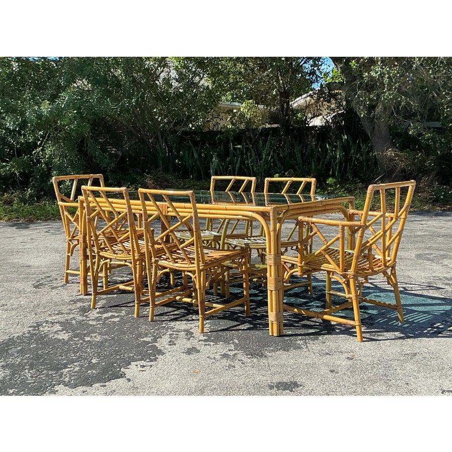 Ensemble de 7 salles à manger vintage en rotin Chippendale chinois de la côte en vente 7