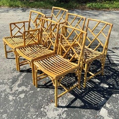 Ensemble de 7 salles à manger vintage en rotin Chippendale chinois de la côte