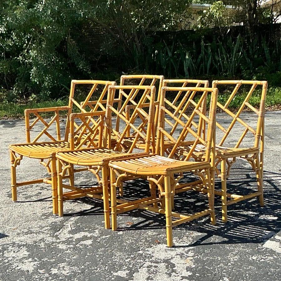 Philippin Ensemble de 7 salles à manger vintage en rotin Chippendale chinois de la côte en vente