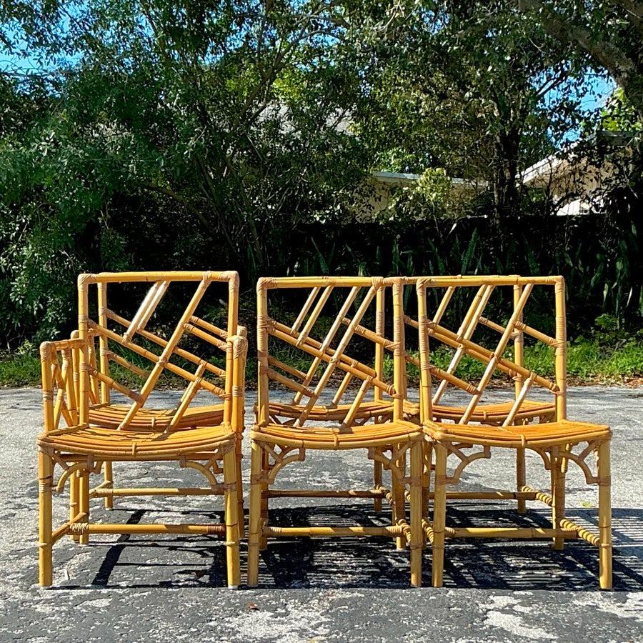 Ensemble de 7 salles à manger vintage en rotin Chippendale chinois de la côte Bon état - En vente à west palm beach, FL