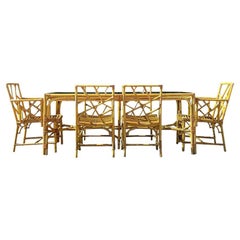 Juego de 7 comedores Vintage Coastal Chinese Chippendale Rattan