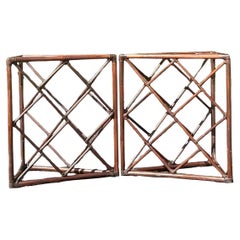 Vintage Coastal Chinese Chippendale Rattan Dining Table Pedestals - Set of 2