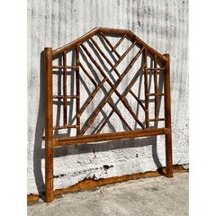 Vintage Coastal Chinese Chippendale Rattan Headbord