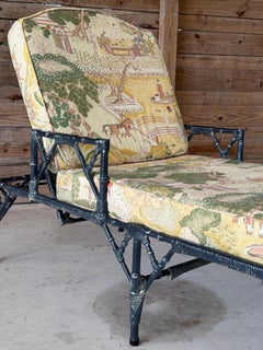 Vintage Coastal Chinoiserie Faux Bamboo Aluminum Chaise Lounge