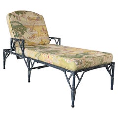Vintage Coastal Chinoiserie Faux Bamboo Aluminum Chaise Lounge