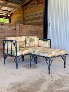 Vintage Coastal Chinoiserie Faux Bamboo Aluminum Modular Lounge Seating