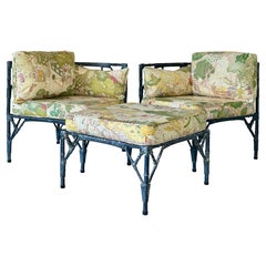 Vintage Coastal Chinoiserie Faux Bamboo Aluminum Modular Lounge Seating