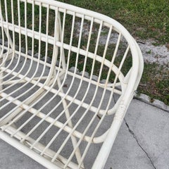 Vintage Coastal Clark Casual Bent Rattan Tufted Sofa