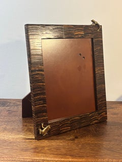 Vintage Coastal Coconut Shell and Brass Frog Picture Frame