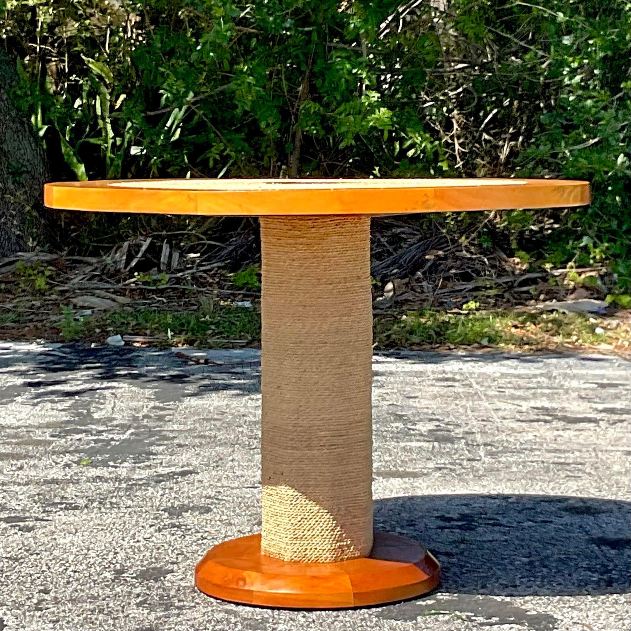 American Vintage Coastal Coiled Jute Pedestal Table For Sale