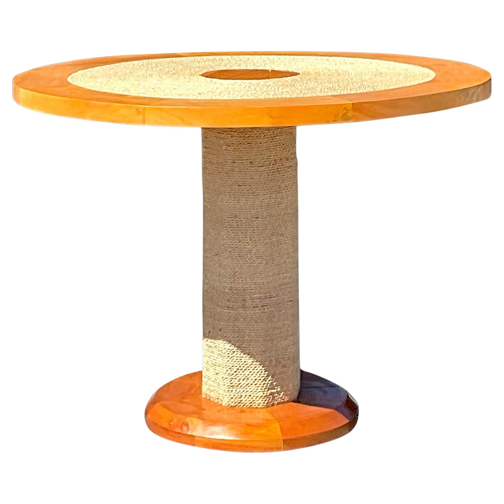 Vintage Coastal Coiled Jute Pedestal Table For Sale