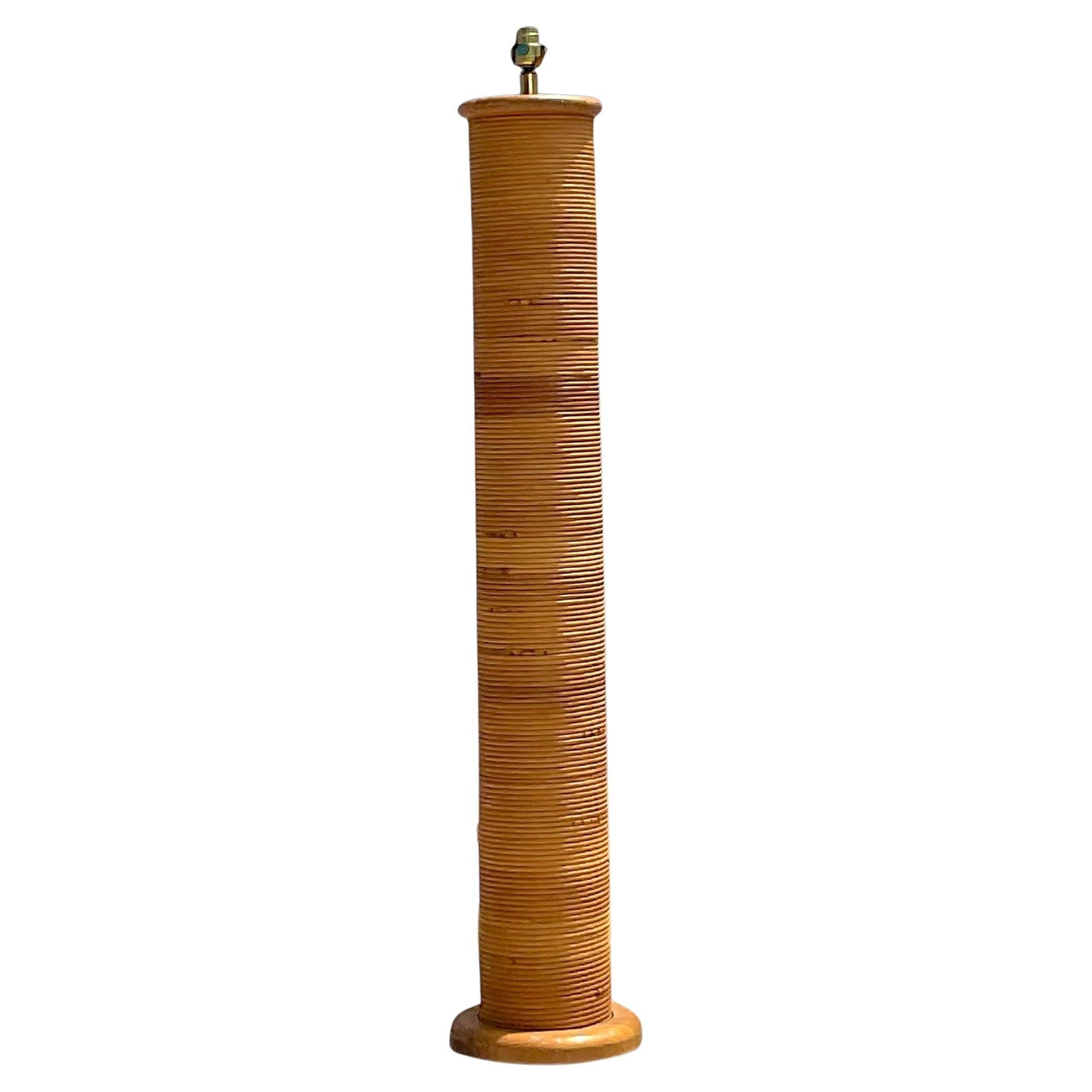 Vintage Coastal Coiled Pencil Reed Floor Lamp