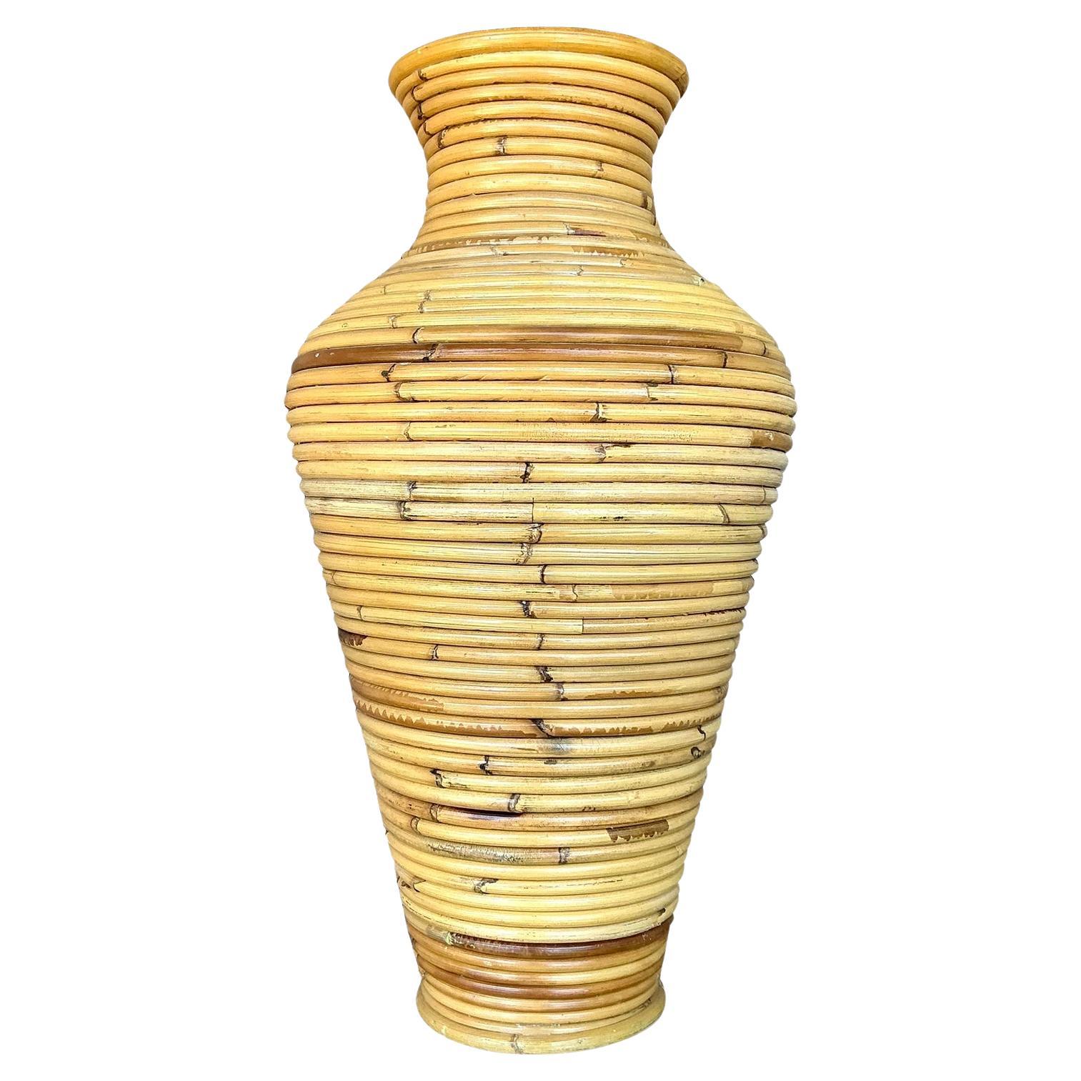 Vintage Coastal Coiled Pencil Reed Floor Vase