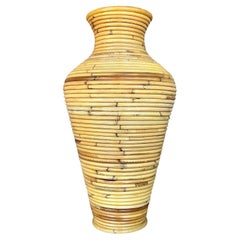 Vintage Coastal Coiled Pencil Reed Floor Vase