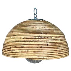 Vintage Coastal Coiled Pencil Reed Pendant Light