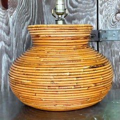 Vintage Coastal Coiled Pencil Reed Table Lamp