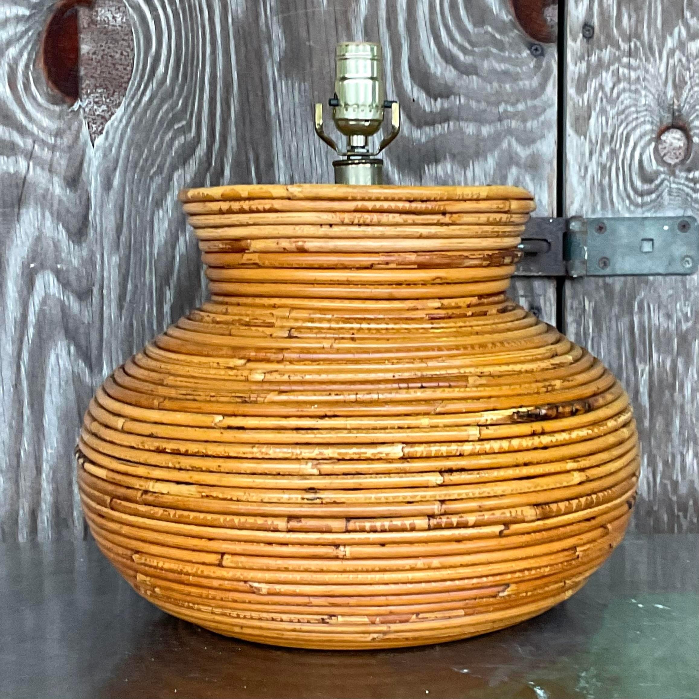 Philippine Vintage Coastal Coiled Pencil Reed Table Lamp