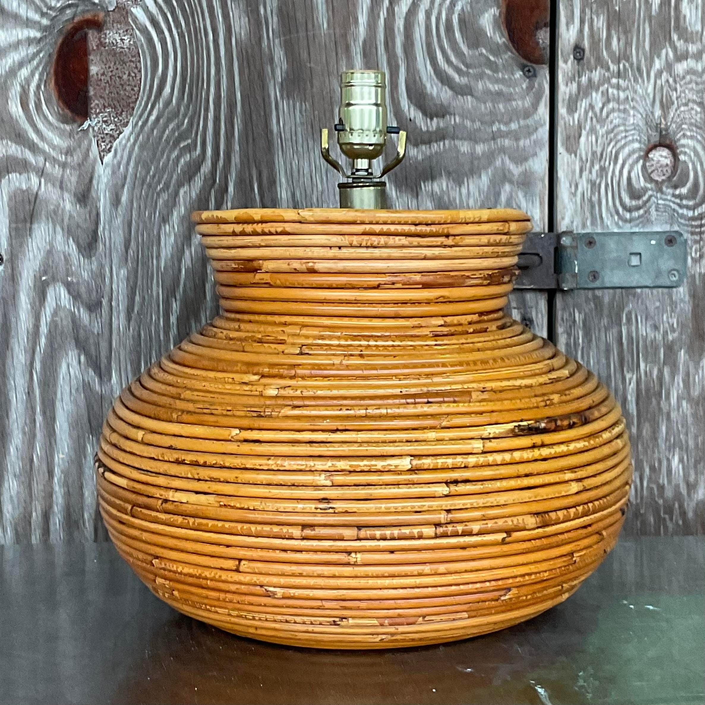 20th Century Vintage Coastal Coiled Pencil Reed Table Lamp