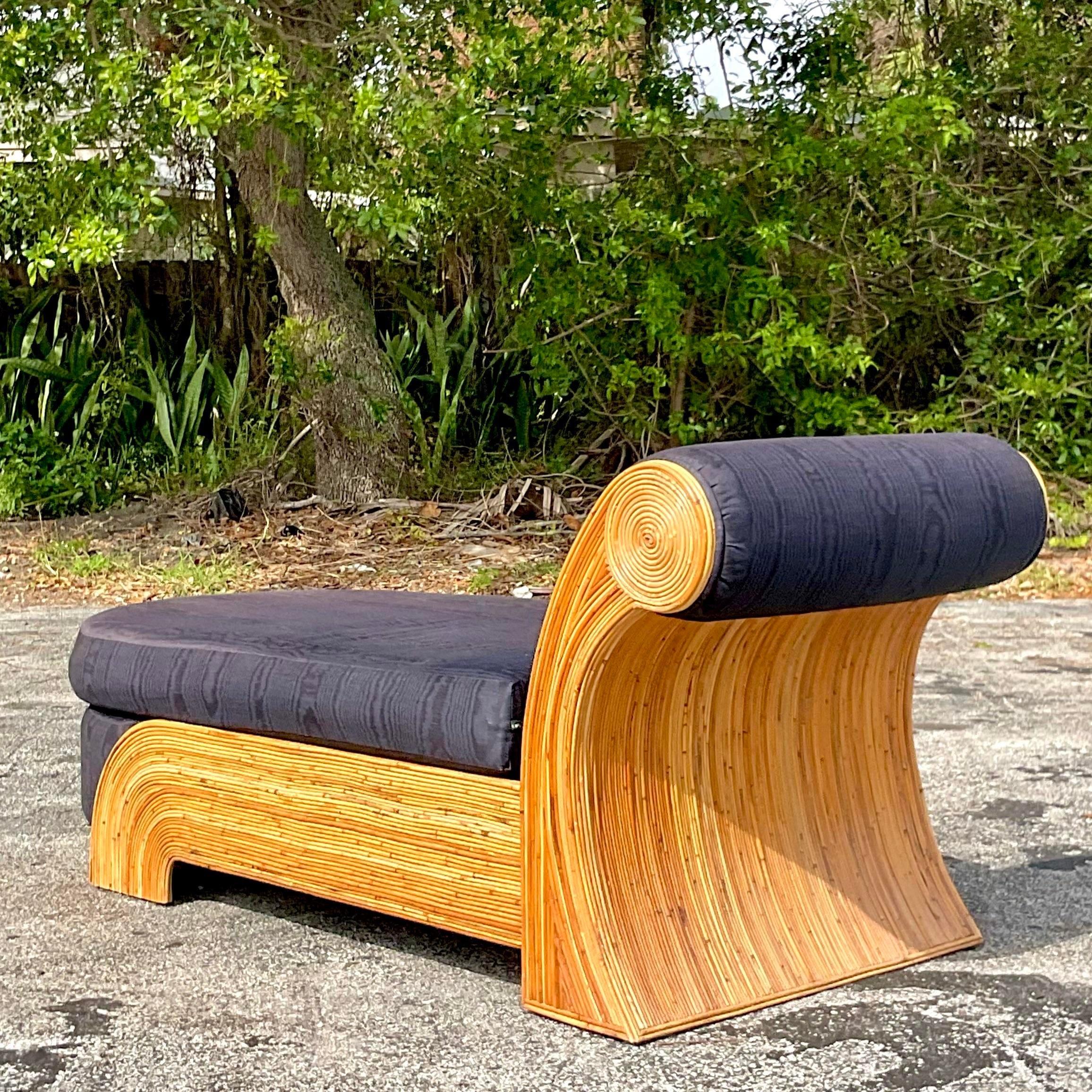 Vintage Coastal Comfort Designs Pencil Reed Chaise Lounge In Good Condition In west palm beach, FL