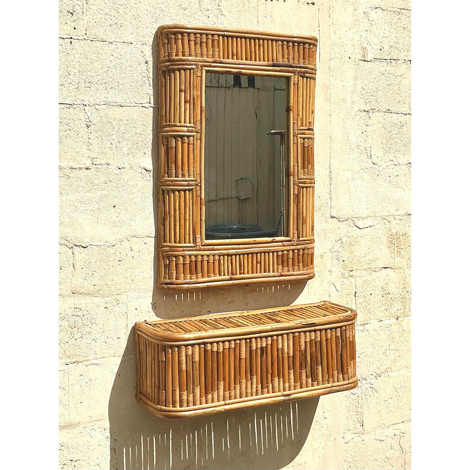 Vintage Coastal Console Mirror and Table Set In Good Condition For Sale In west palm beach, FL