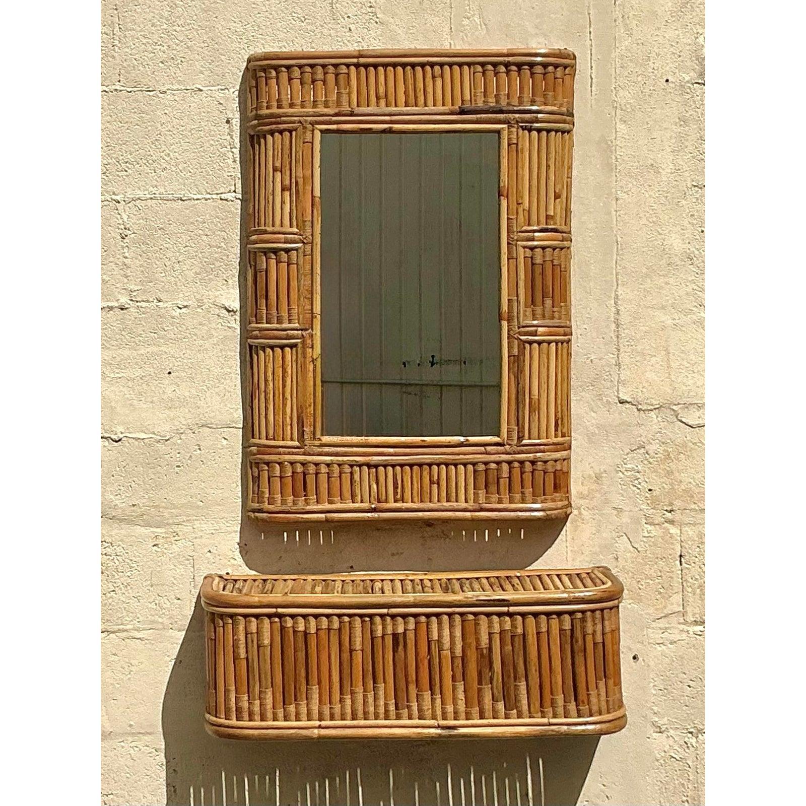 Vintage Coastal Console Mirror and Table Set For Sale 3