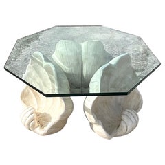 Vintage Coastal Continental Studios Plaster Shells Pedestal Coffee Table