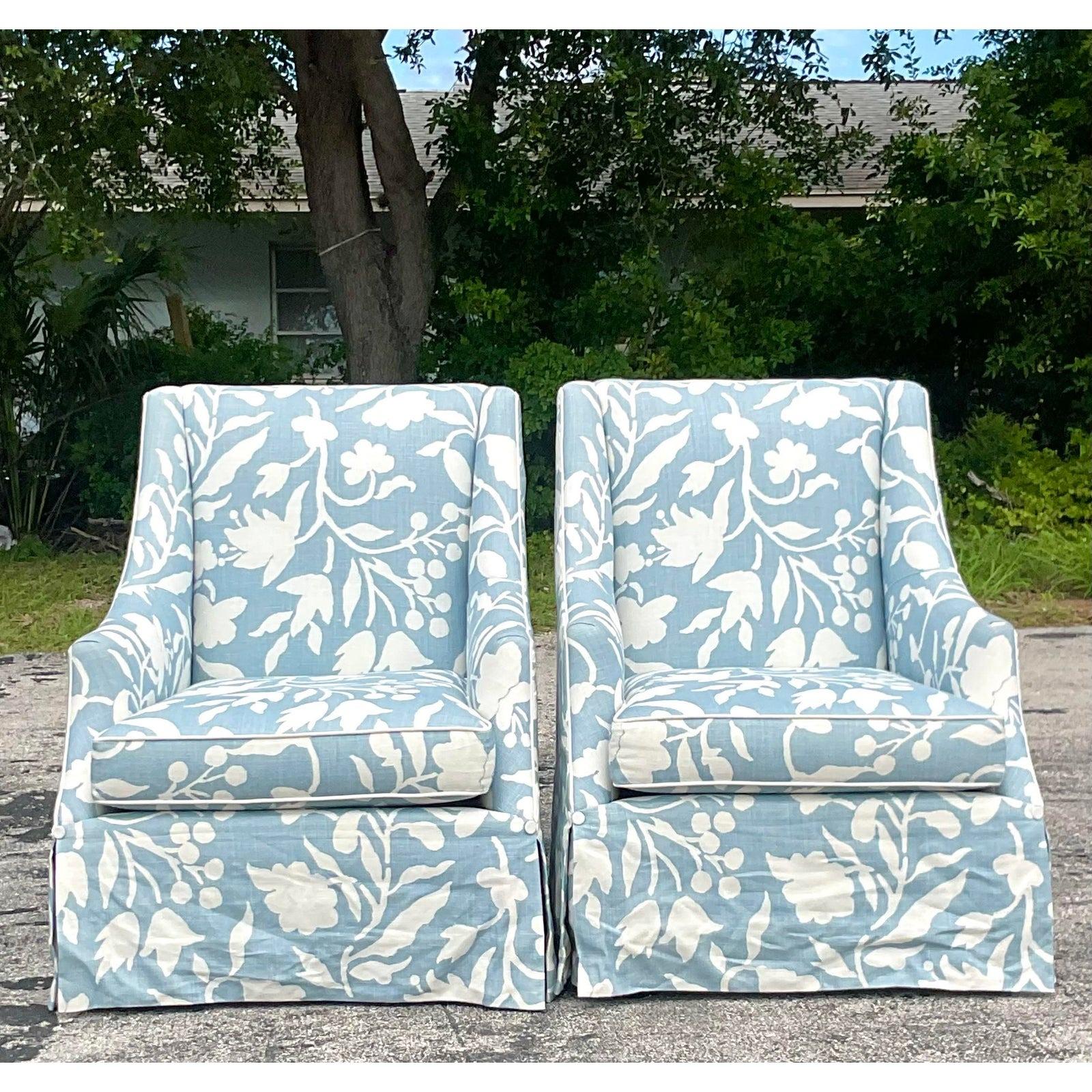 Vintage Coastal Cooper Brothers Printed Leaf Lounge Chairs, a Pair 3