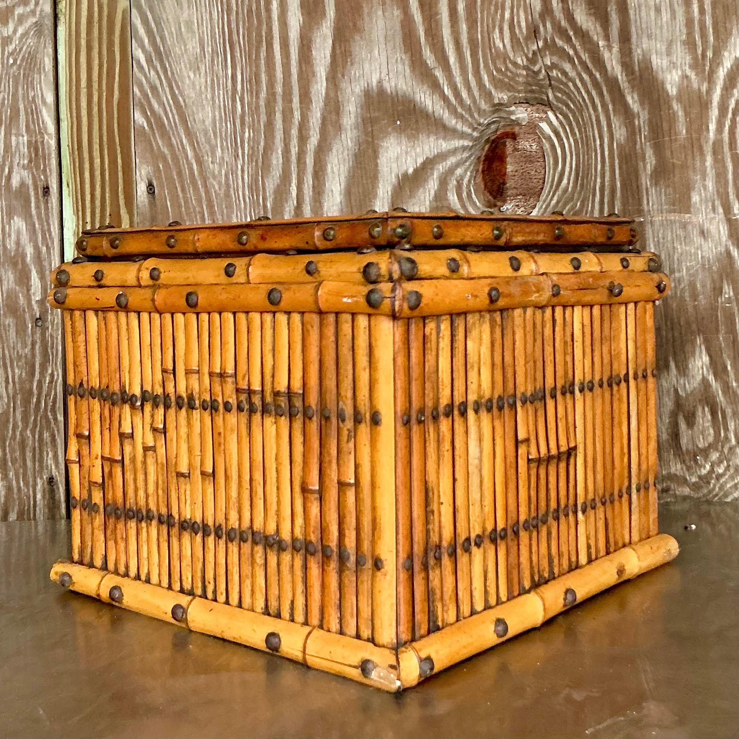 Coastal Copper gefüttertes Bambus-Pflanzgefäß, Vintage (20. Jahrhundert) im Angebot