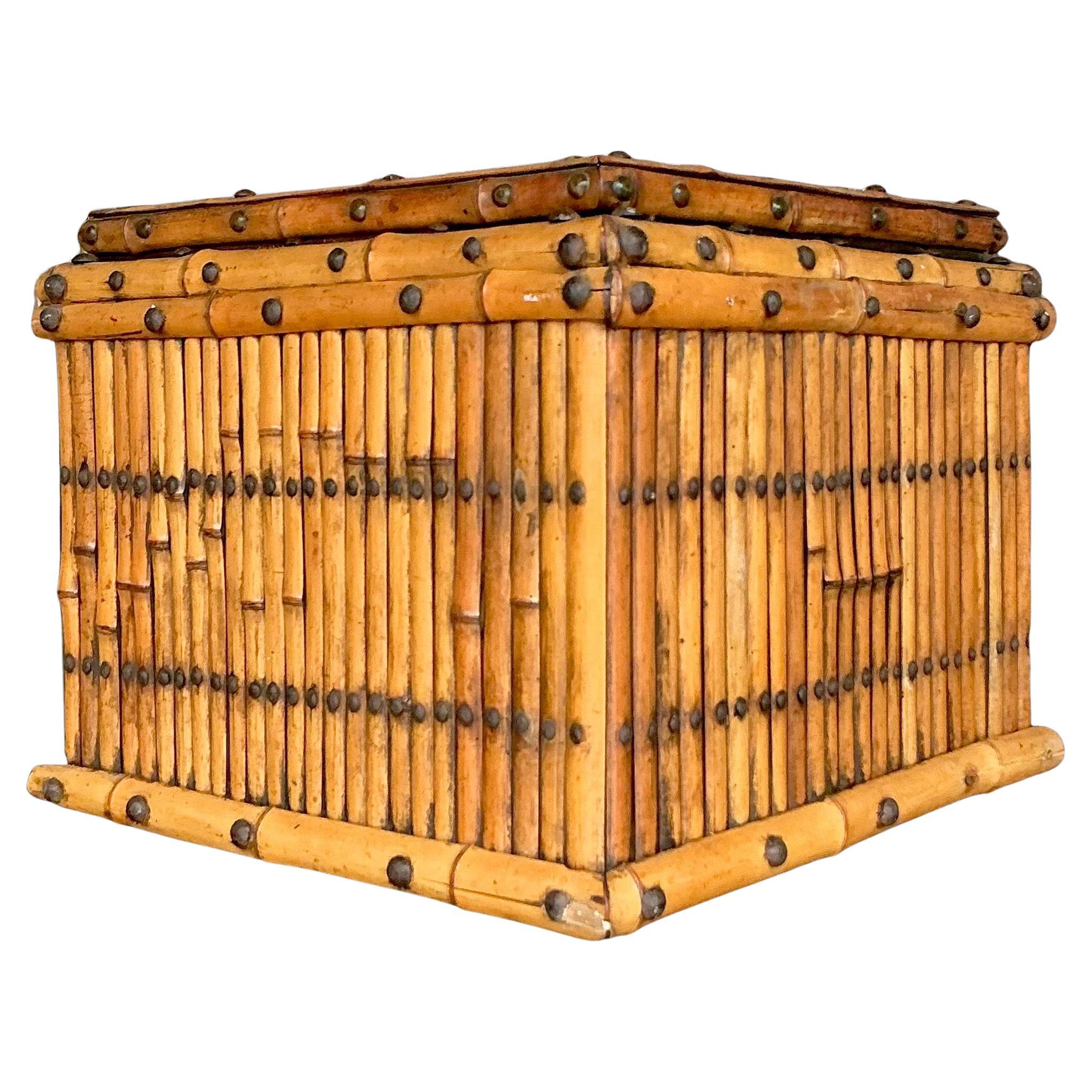 Vintage Coastal Copper Lined Bamboo Planter