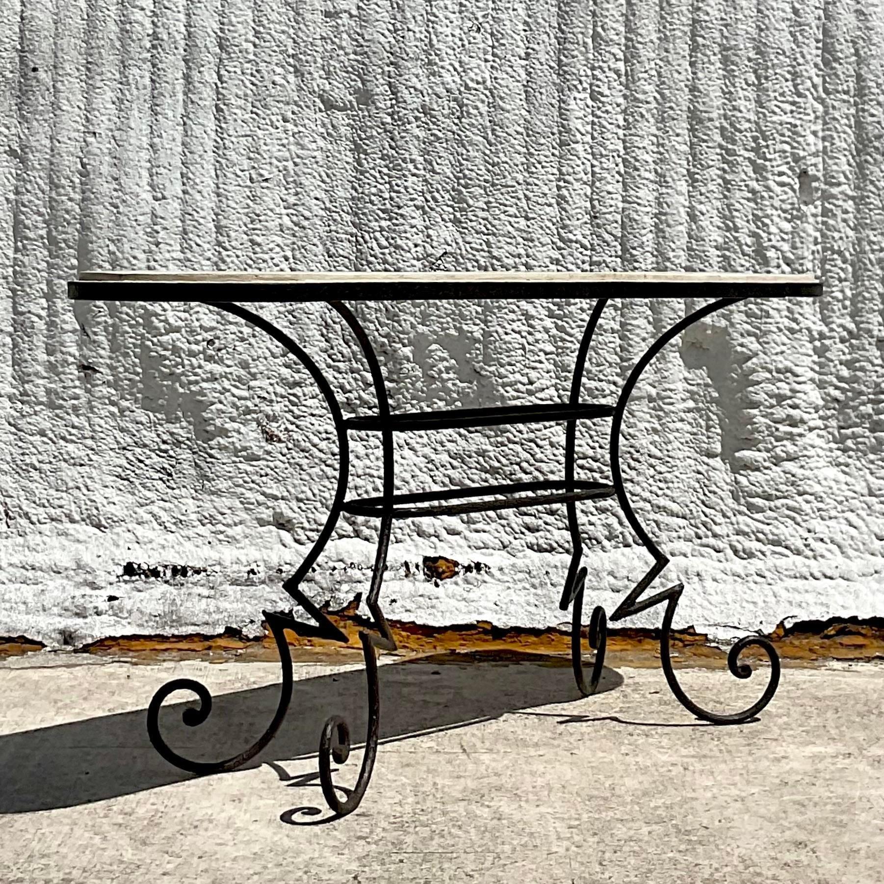 Vintage Coastal Coquina and Wrought Iron Console Table In Good Condition In west palm beach, FL