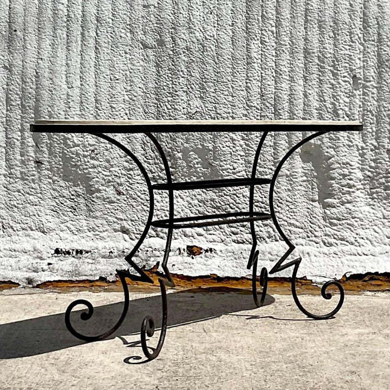 Vintage Coastal Coquina and Wrought Iron Console Table For Sale at 1stDibs