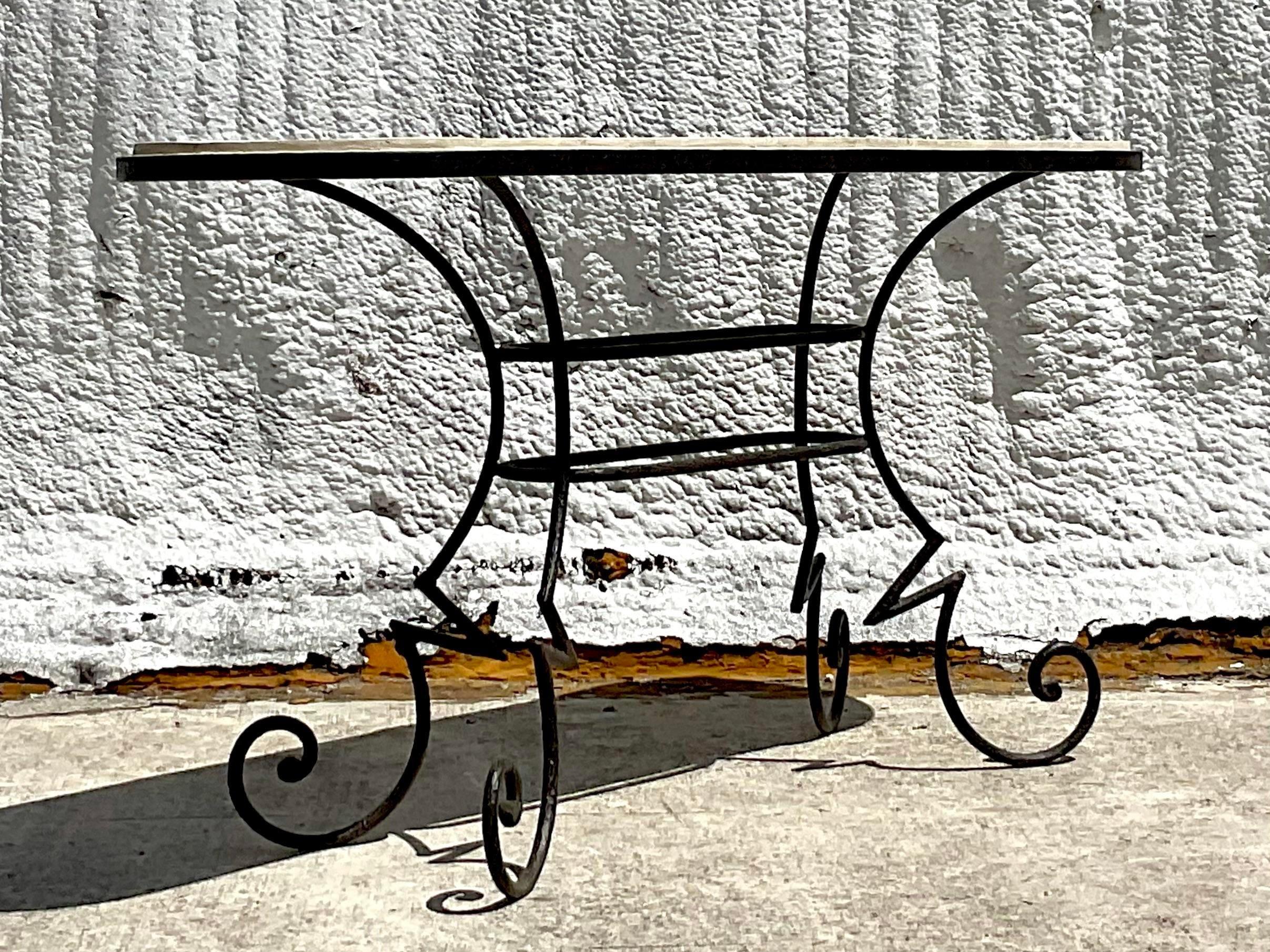Vintage Coastal Coquina and Wrought Iron Console Table 1