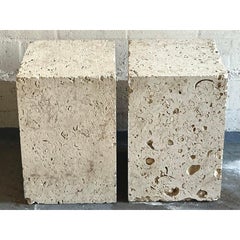 Vintage Coastal Coquina Block Dining Table Pedestal - Set of 2