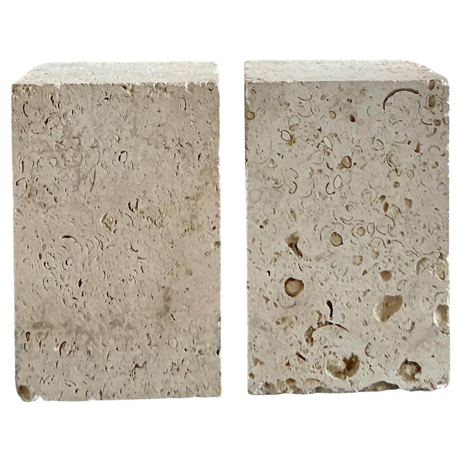 Vintage Coastal Coquina Block Dining Table Pedestal - Set of 2 For Sale