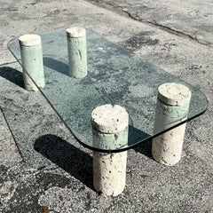Vintage Coastal Coquina Cylinder Coffee Table