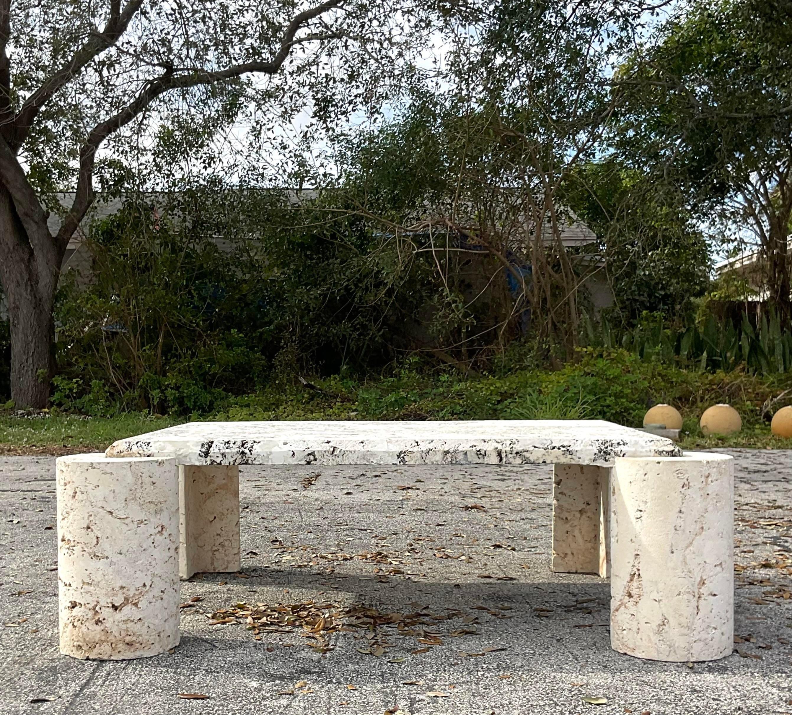Vintage Coastal Coquina Stone Coffee Table In Good Condition In west palm beach, FL
