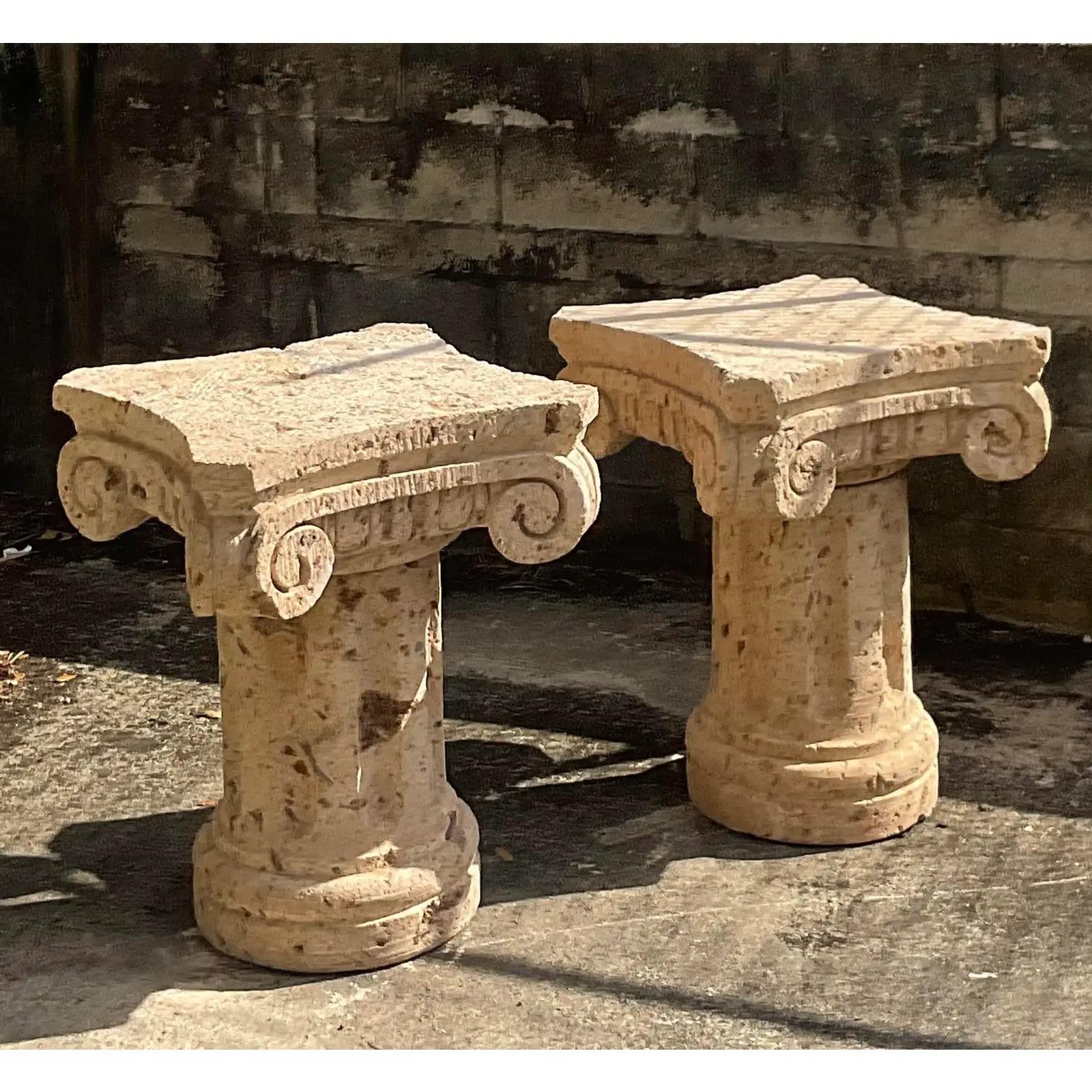 Vintage Coastal Coquina Stone Column Dining Table Pedestals, a Pair 5