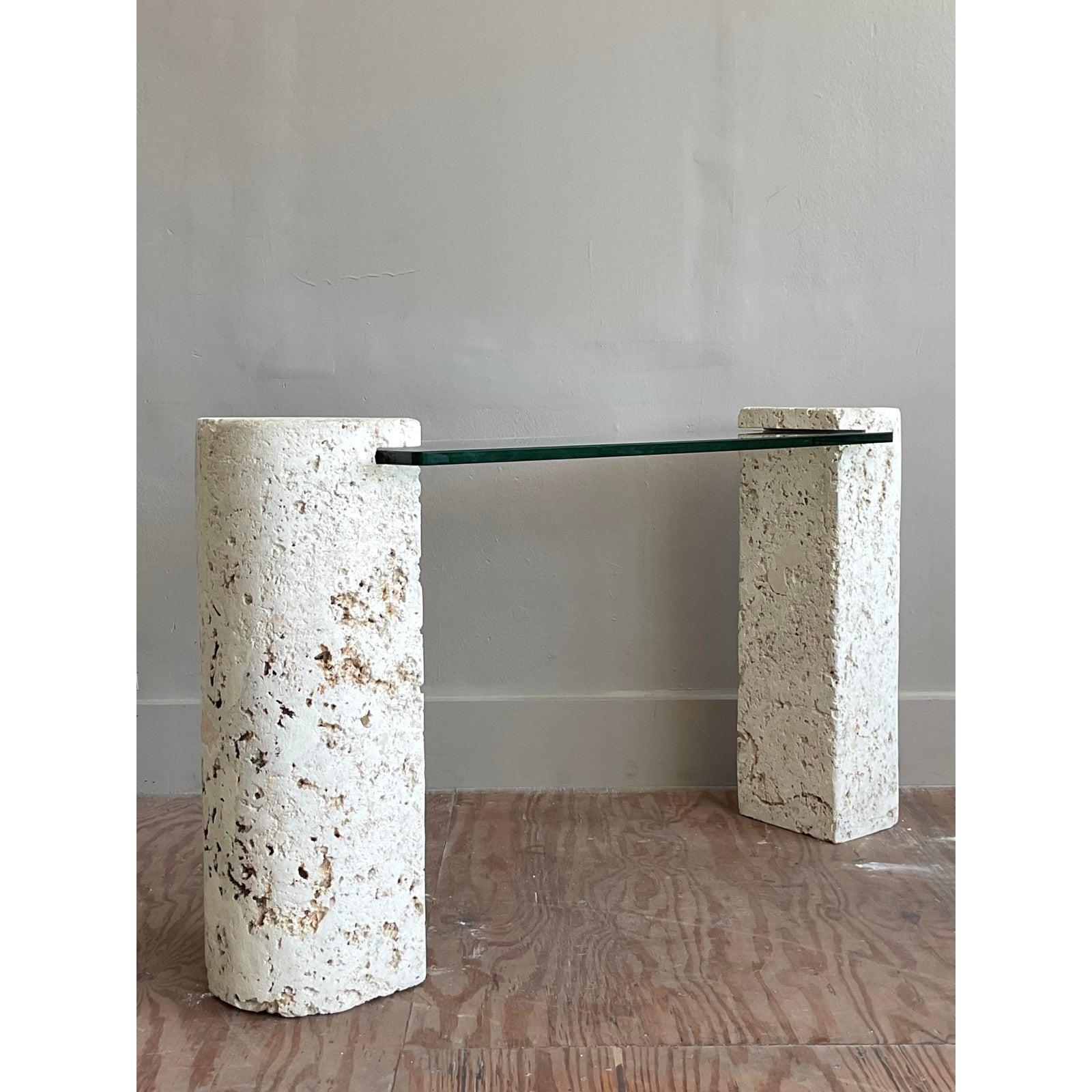 Post-Modern Vintage Coastal Coquina Stone Console Table For Sale