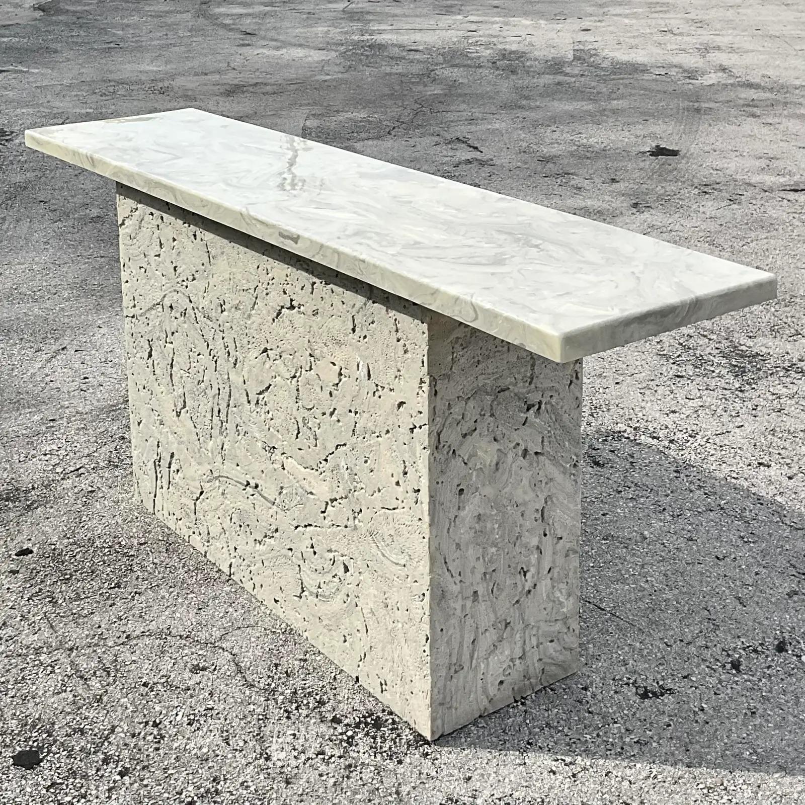 Vintage Coastal Coquina Stone Console Table In Good Condition In west palm beach, FL