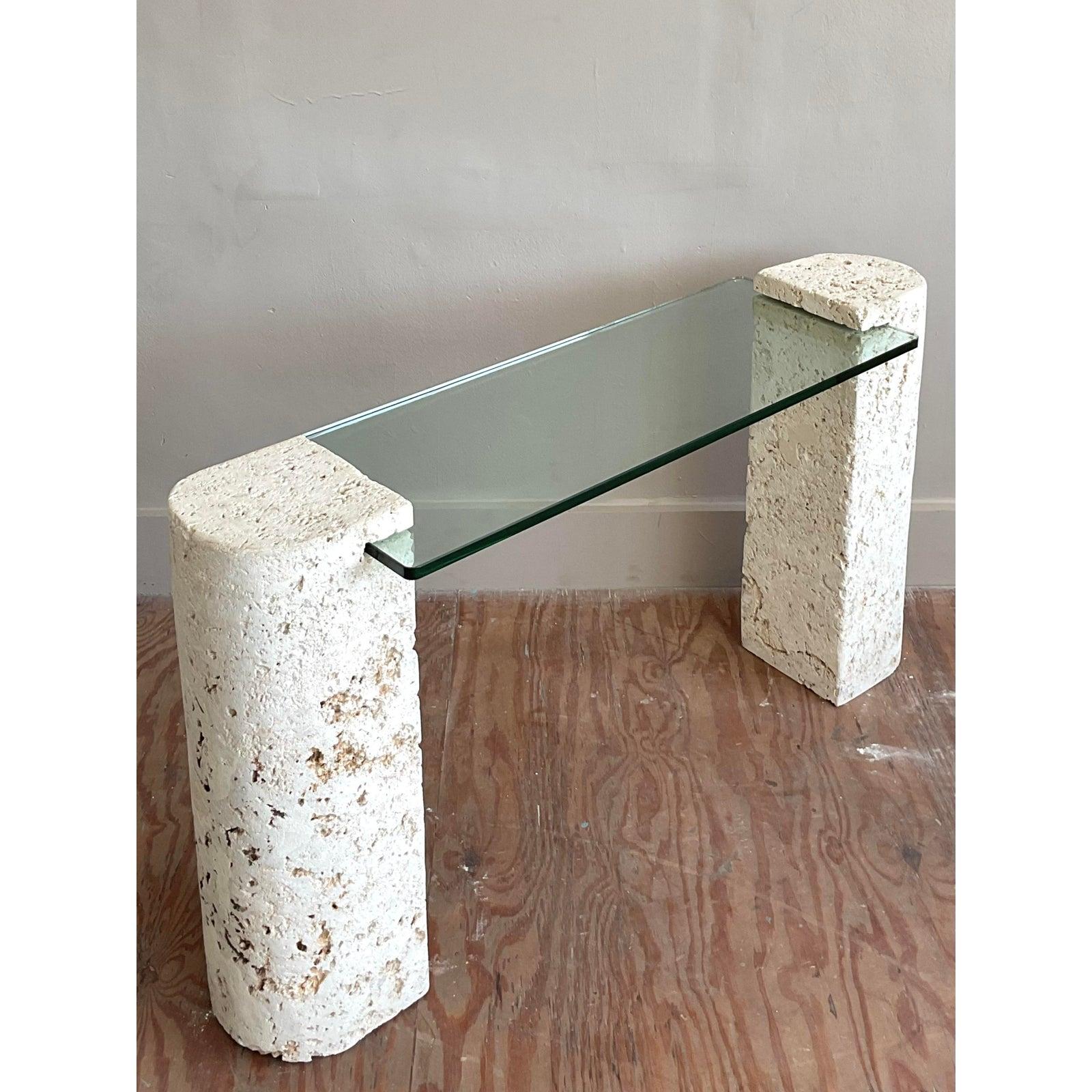 American Vintage Coastal Coquina Stone Console Table For Sale