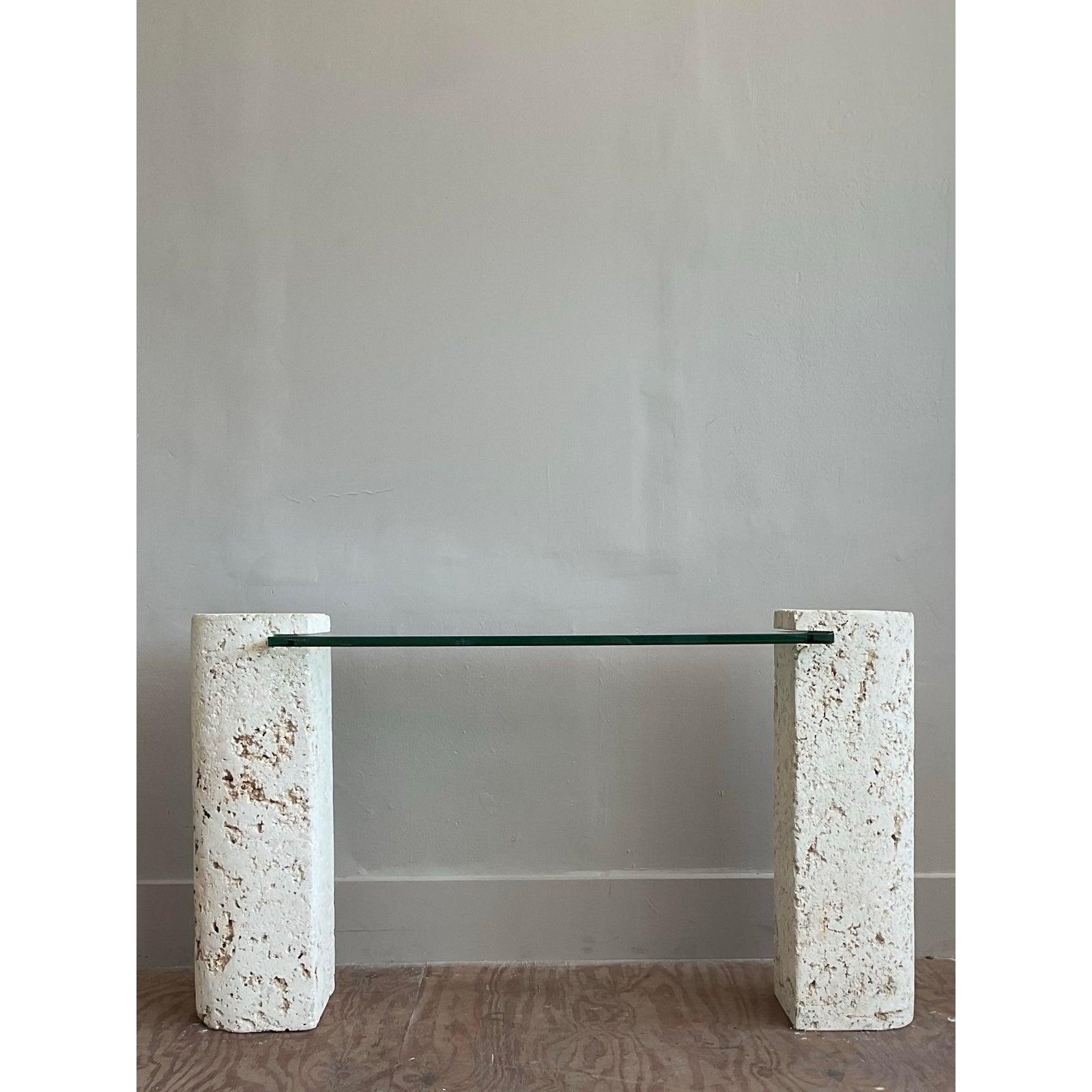 Vintage Coastal Coquina Stone Console Table In Good Condition For Sale In West Palm Beach, FL