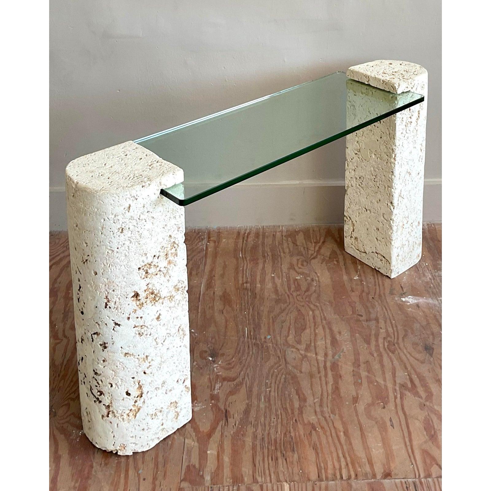 20th Century Vintage Coastal Coquina Stone Console Table For Sale