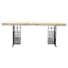 Table console vintage de style Mackintosh en pierre de Coquina Coastal