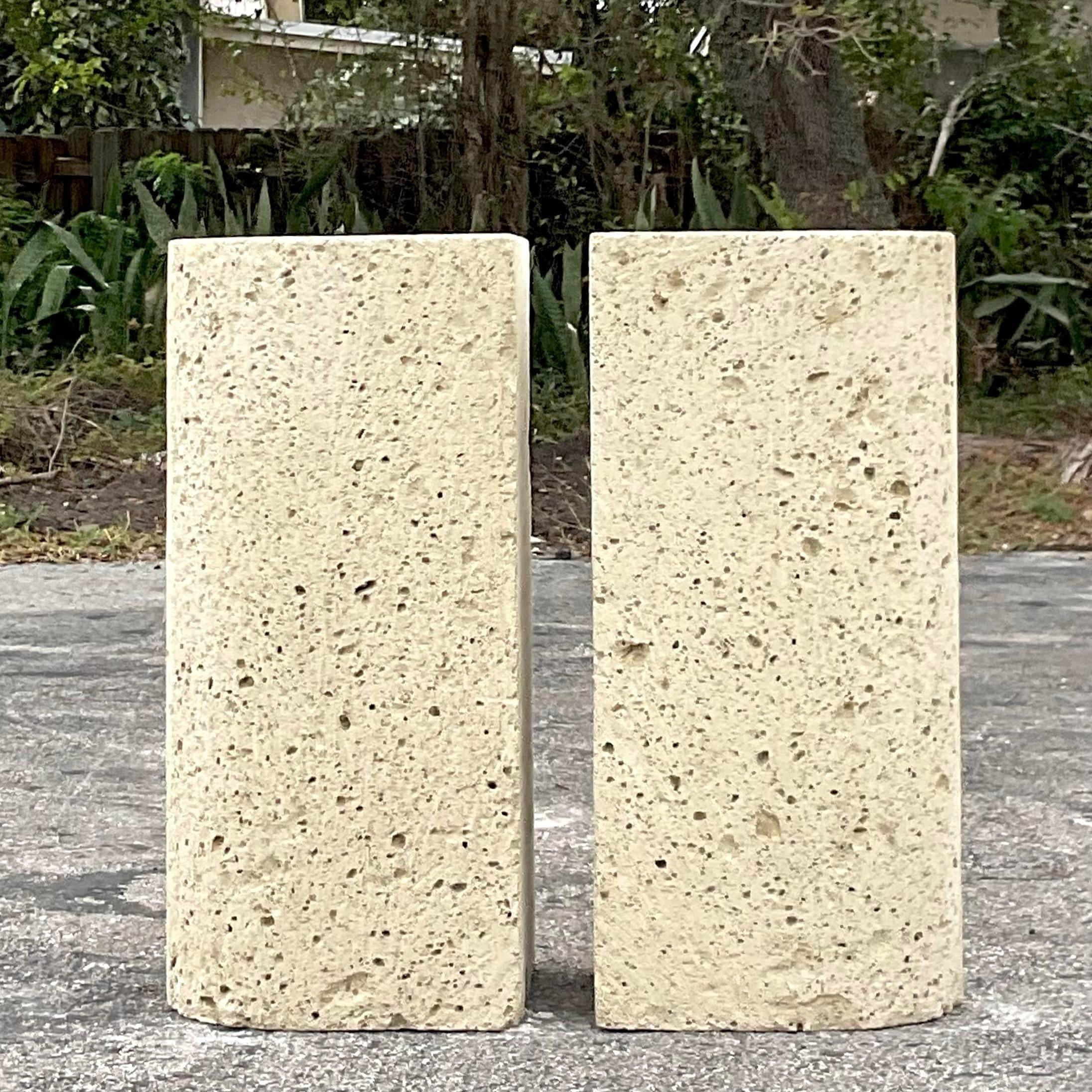 20th Century Vintage Coastal Coquina Stone Pedestals - a Pair For Sale