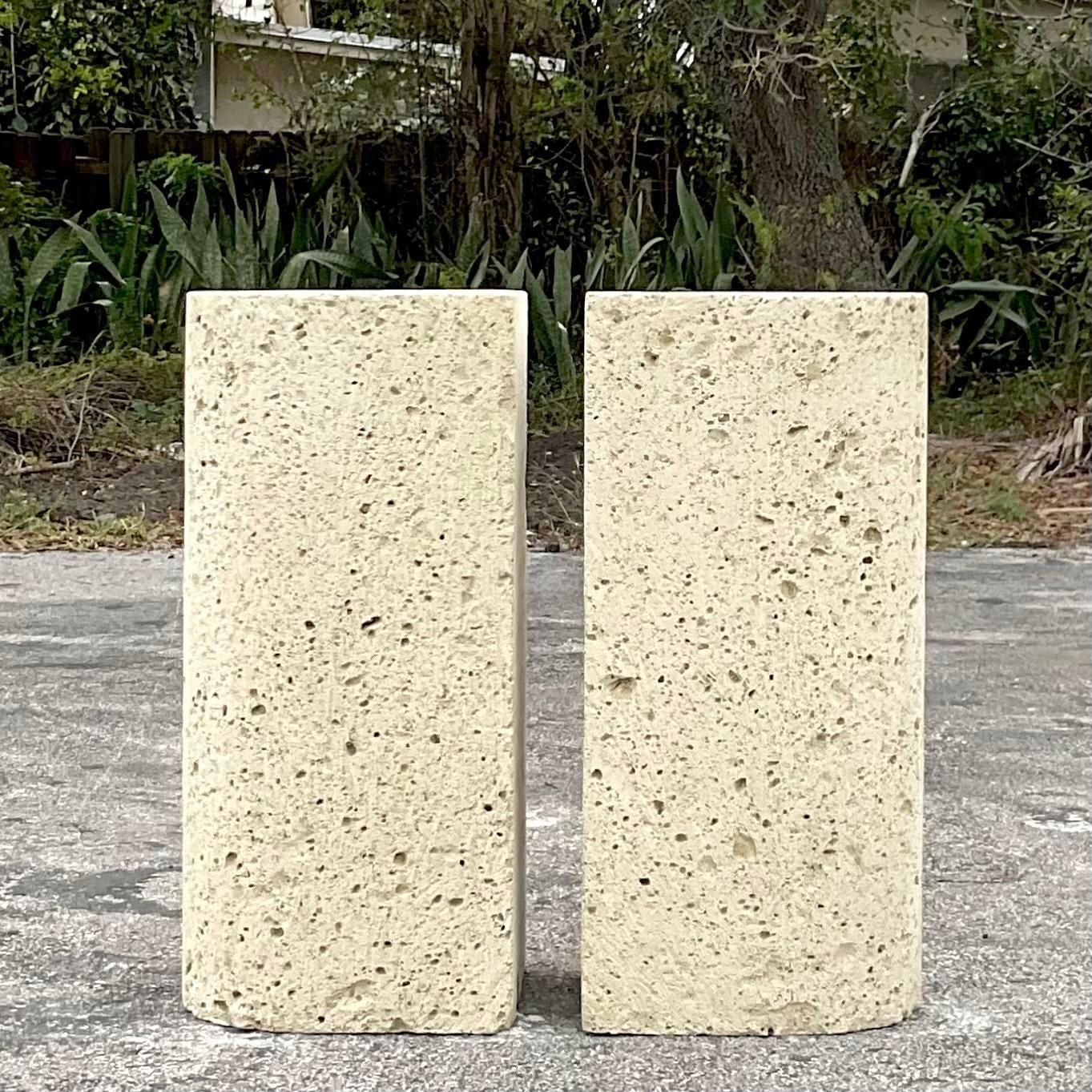 Vintage Coastal Coquina Stone Pedestals - a Pair For Sale 1