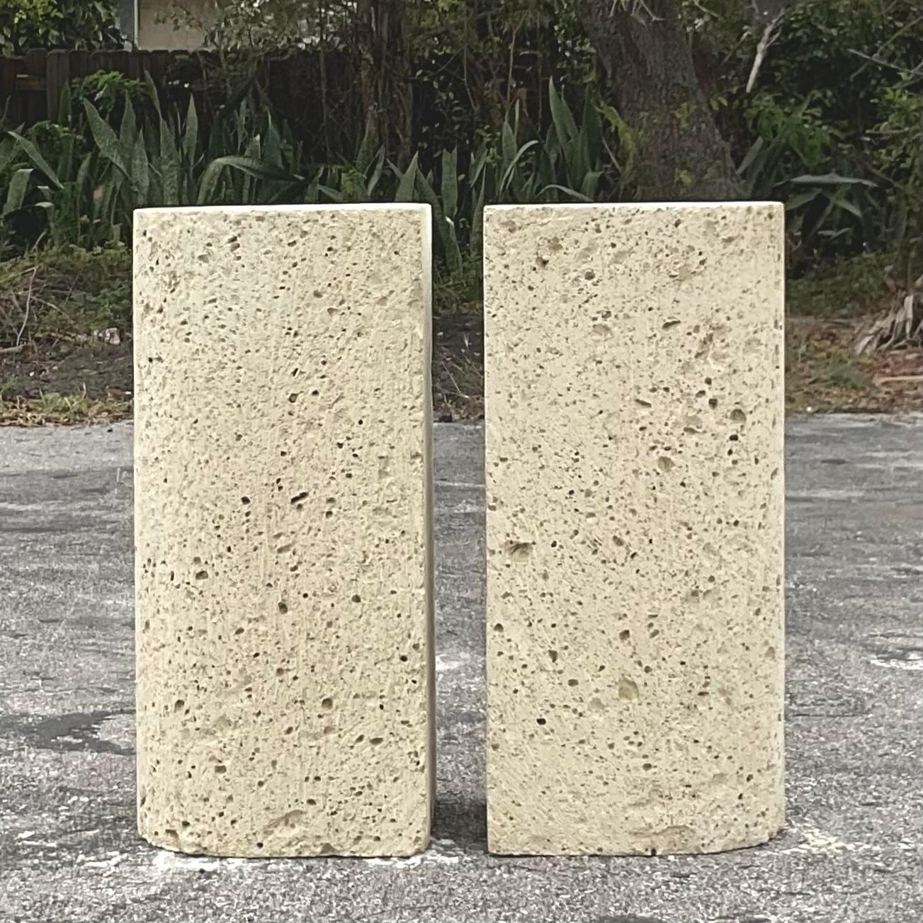 Vintage Coastal Coquina Stone Pedestals - a Pair For Sale 3